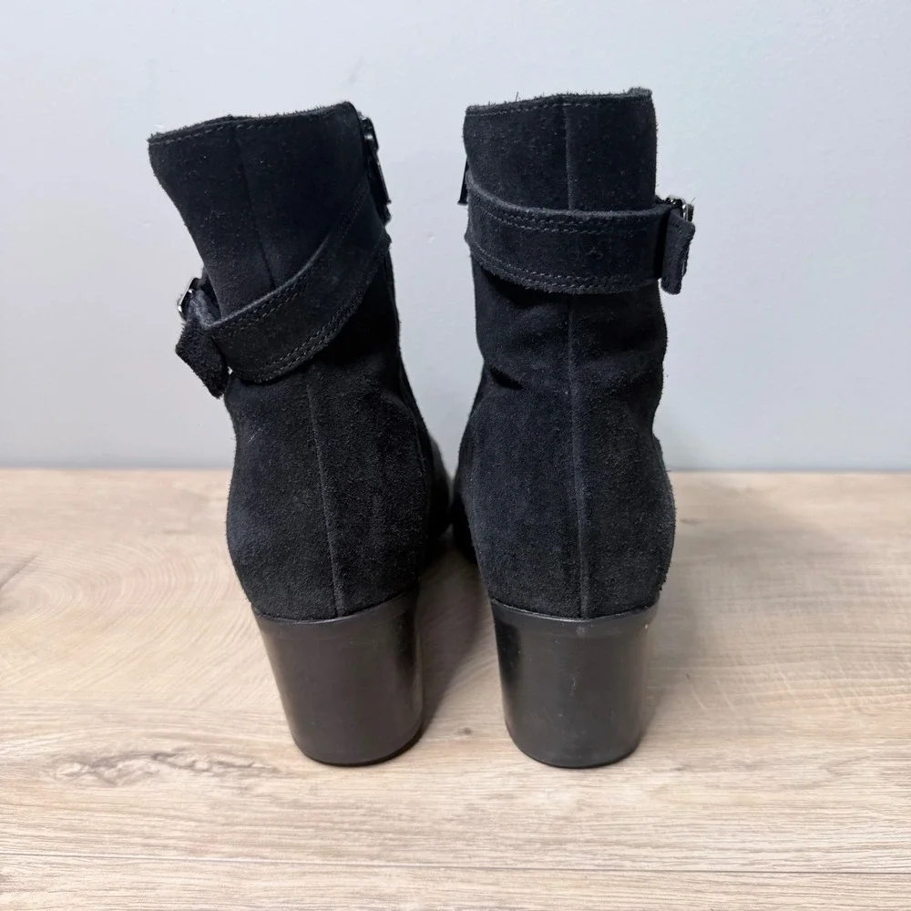 La Canadienne Ankle Boots Womens 9 Black Suede Waterproof‎ Buckle Block Heel